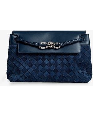 Bottega Veneta Andiamo Messenger Suede Crossbody Bag With Intrecciato Motif - Blue