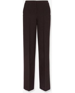 Fendi Virgin Wool Pants With Metal Ff Details - Brown