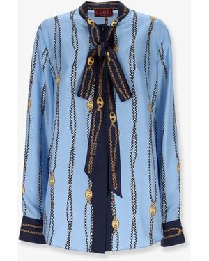 Gucci Printed Silk Twill Shirt - Blue
