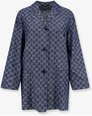 Gucci Cotton Shirt With All-Over Gg Motif - Blue