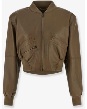 Chloé Crop Fit Leather Jacket - Green