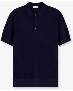 Bramani Cashmere Cotton And Silk Blend Polo - Blue