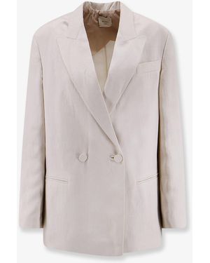 Alysi Double-Breasted Lyocell And Linen Blazer - White