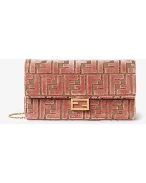 Fendi Wallet On Chain Baguette Jacquard Velvet Crossbody Bag With Embossed Ff Motif - White