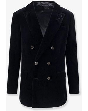 Tom Ford Double-Breasted Velvet Blazer - Blue