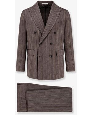 Tagliatore Double-Breasted Linen Blend Suit - Brown