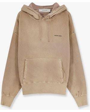 Golden Goose Cotton Sweatshirt With Front Embroidered Logo - Natural