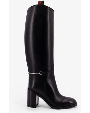 Gucci Leather Boots With Slim Horsebit Detail - Black