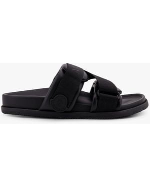 Moncler Mon Summer Leather Sandals With Nylon Details - Black