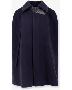 Bottega Veneta Wool And Cashmere Cape With Intrecciato Leather Detail - Blue