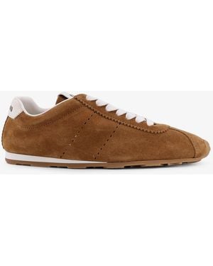Miu Miu Plume Low-Top Suede Sneakers - Brown