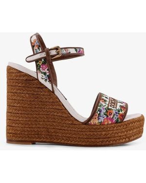 Dolce & Gabbana Raffia Sandals With Floral Embroidery - Brown