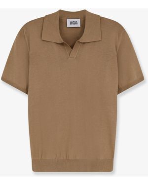 Alpha Studio Cotton Polo Shirt - Brown