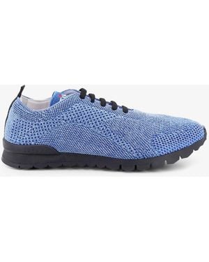 Kiton Knitted Fabric Trainers With Embroidered Logo - Blue