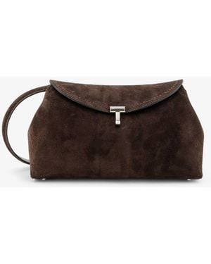 TOTEME Suede T-Lock Clutch - Brown