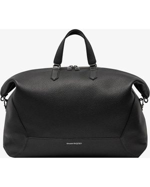 McQueen Leather Duffle Bag With Logo Print - Black
