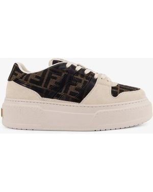 Fendi Match Canvas And Suede Platform Trainers - White