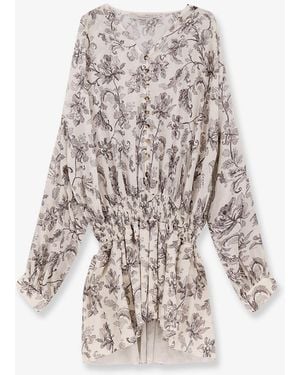 Golden Goose Short Cotton Dress With Floral Pattern - White