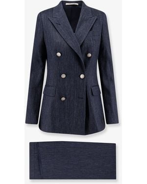 Tagliatore Parigi Mélange Linen And Viscose Suit - Blue