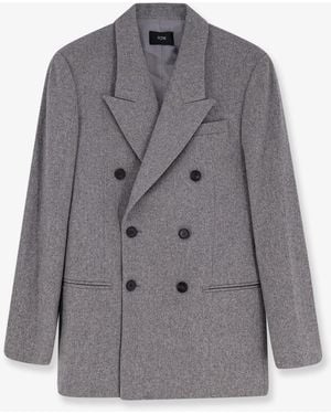 R2W Manes Wool Blend Double-Breasted Blazer - Grey