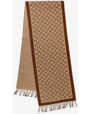 Gucci Wool Scarf With Gg Motif - Natural
