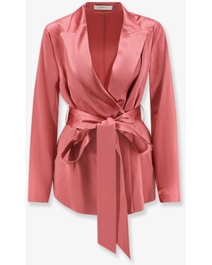 JOSEPH Double-Breasted Satin Blazer - Red