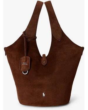Polo Ralph Lauren Play Suede Shoulder Bag With Contrasting Logo - Brown