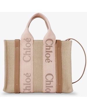 Chloé Woody Linen Canvas And Leather Crossbody Bag - Natural