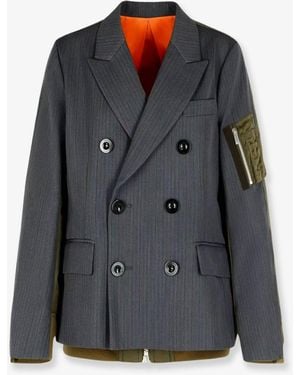 Sacai Double-Breasted Wool And Nylon Blazer - Black