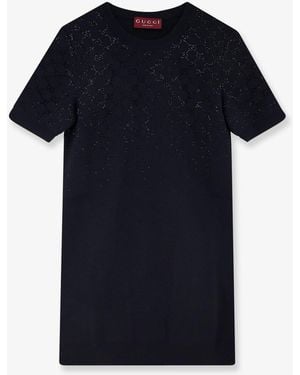 Gucci Short Wool Dress With Gg Crystals - Black