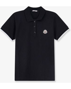 Moncler Cotton Polo Shirt With Logo Patch - Black