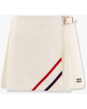 Miu Miu Plisse Wool And Mohair Skirt - Natural