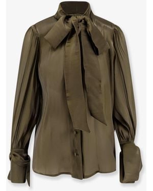 ACTUALEE Satin Shirt With Padded Shoulders - Green