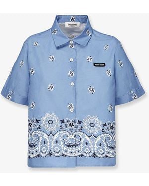 Miu Miu Bandana Cotton And Linen Shirt - Blue