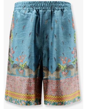 Pierre Louis Mascia Silk Bermuda Shorts With Floral Print - Blue