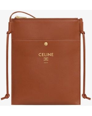 Celine Sharp Leather Crossbody With Logo On The Front - Brown