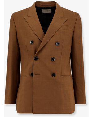 Ami Paris Double-Breasted Wool Blazer - Brown