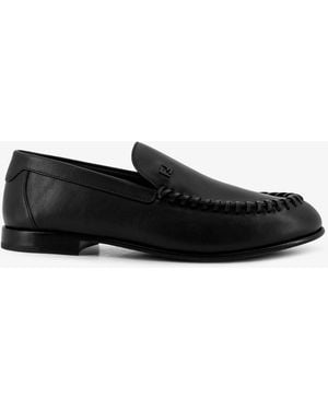 Fendi Leather Loafers With Metal Ff Logo - Black