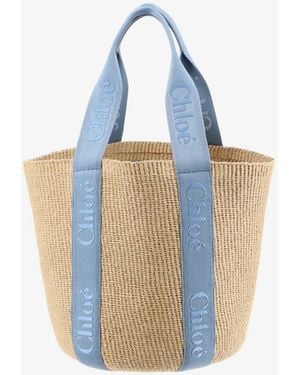 Chloé Woody Raffia Shoulder Bag - Blue
