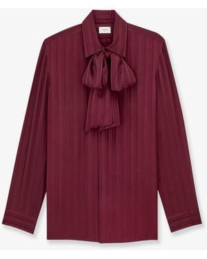 Saint Laurent Cassandre Lavallière Striped Silk Jacquard Shirt - Red