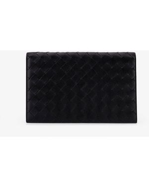 Bottega Veneta Leather Clutch Bag With Intrecciato Motif - Black