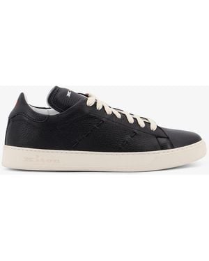 Kiton Leather Trainers With Iconic Side Stitching - White