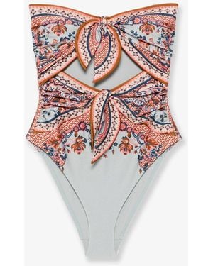 Zimmermann Aster One-Piece Shiny Nylon Swimsuit With Paisley Print - White
