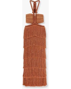 PATBO Long Dress With Embroidered Corset And Fringes - White