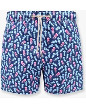 Mc2 Saint Barth Comfort Light Swim Trunks With Jellyfish Neon 61 Print - Blue