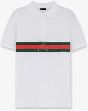 Gucci Cotton Polo Shirt With Web Print On The Front - White