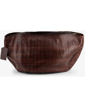 IBELIV Clip Vegetable-Tanned Leather Shoulder Bag With A Woven Pattern - Brown