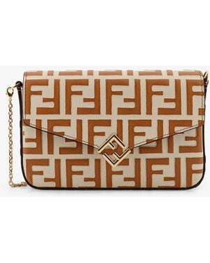 Fendi Wallet On Chain Ff Diamonds Leather Shoulder Bag - Brown