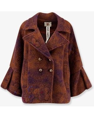 BYE Firenze Wool Blend Coat With Floral Embroidery - Brown