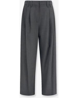 Brunello Cucinelli Stretch Virgin Wool Blend Pants With Monili Detail - Gray